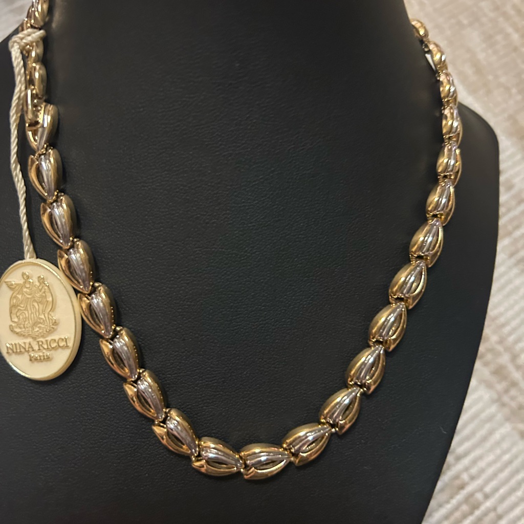 Vintage Two Tone Gold Silver Nina Ricci Paris Necklace New With Tag